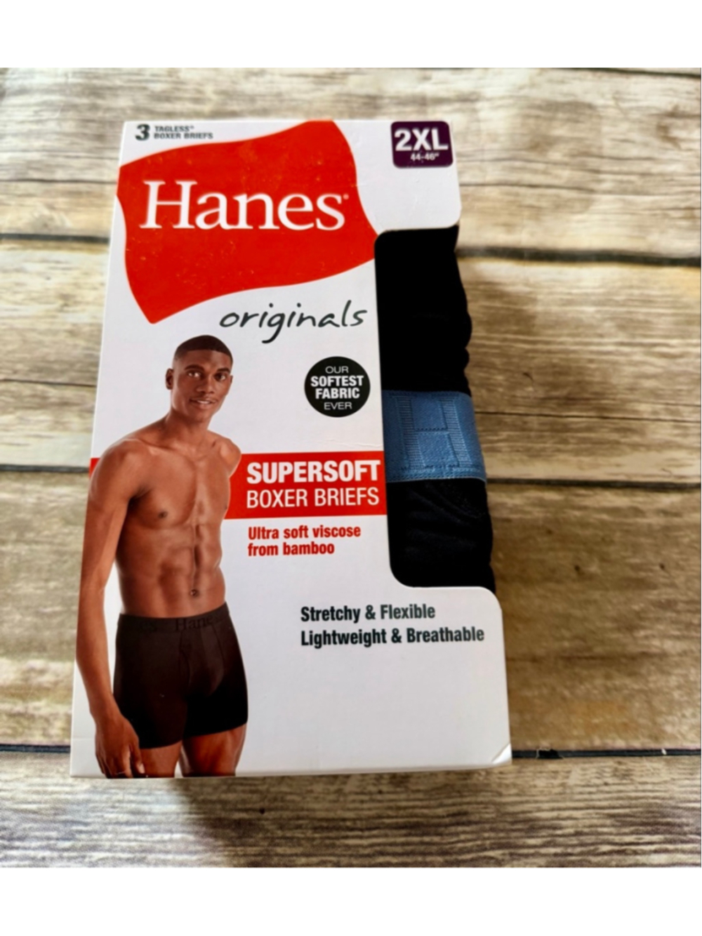 NEW HANES BLACK BOXER BRIEFS-2 XL